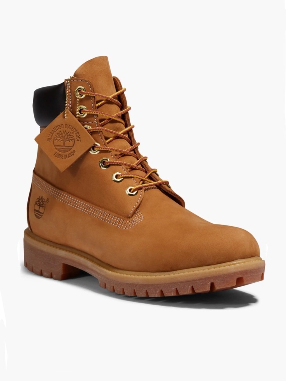 Timberland Wheat Nubuck Work Boots with Yellow-Brown Laces